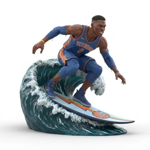 Westbrook explosive wave cut, football, soccer, player, athlete, sport, surfing, wave, surf, ocean, beach, action, dynamic, pose, figurine, model, stl, printable, collectible, realistic, statue