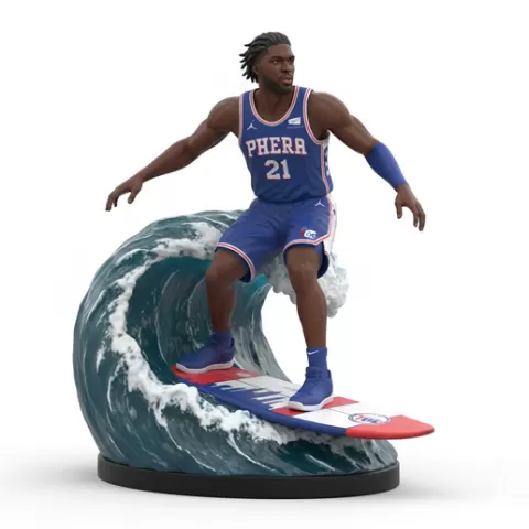 Embiid strong base surfing, football, soccer, player, athlete, sport, surfing, wave, surf, ocean, beach, action, dynamic, pose, figurine, model, stl, printable, collectible, realistic, statue