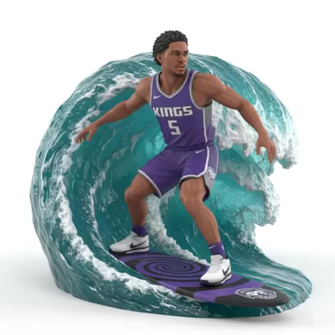 De'Aaron Fox fast surfing, football, soccer, player, athlete, sport, surfing, wave, surf, ocean, beach, action, dynamic, pose, figurine, model, stl, printable, collectible, realistic, statue