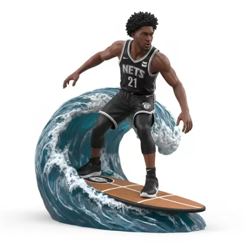 Mikal Bridges defensive surfing, football, soccer, player, athlete, sport, surfing, wave, surf, ocean, beach, action, dynamic, pose, figurine, model, stl, printable, collectible, realistic, statue
