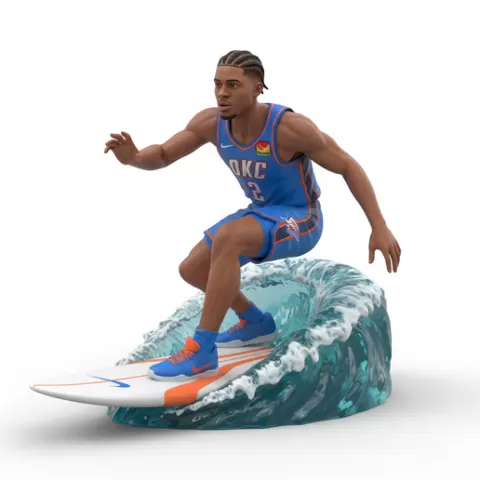 Shai Gilgeous-Alexander smooth control, football, soccer, player, athlete, sport, surfing, wave, surf, ocean, beach, action, dynamic, pose, figurine, model, stl, printable, collectible, realistic, statue