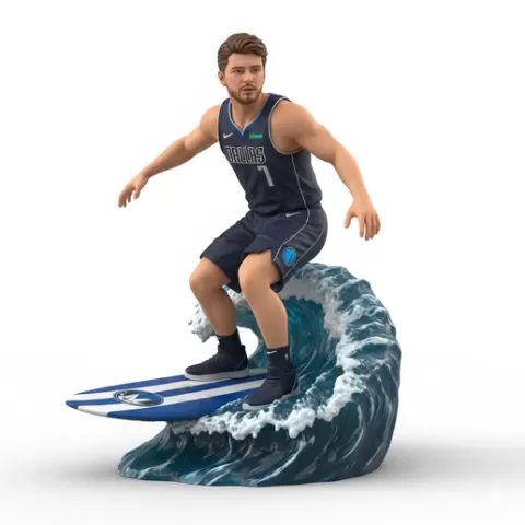 Luka Dončić creative surfing control, football, soccer, player, athlete, sport, surfing, wave, surf, ocean, beach, action, dynamic, pose, figurine, model, stl, printable, collectible, realistic, statue