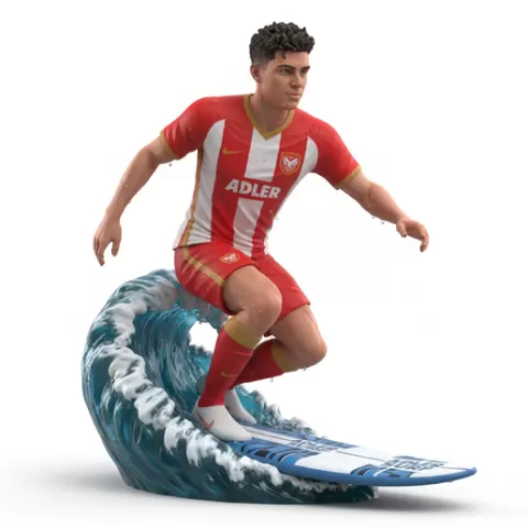 Messi smooth wave glide, football, soccer, player, athlete, sport, surfing, wave, surf, ocean, beach, action, dynamic, pose, figurine, model, stl, printable, collectible, realistic, statue