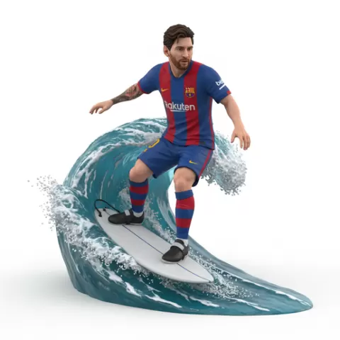 Mbappé racing wave, football, soccer, player, athlete, sport, surfing, wave, surf, ocean, beach, action, dynamic, pose, figurine, model, stl, printable, collectible, realistic, statue