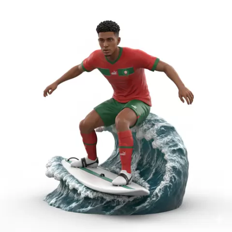 Rúben Dias surfing solid, football, soccer, player, athlete, sport, surfing, wave, surf, ocean, beach, action, dynamic, pose, figurine, model, stl, printable, collectible, realistic, statue
