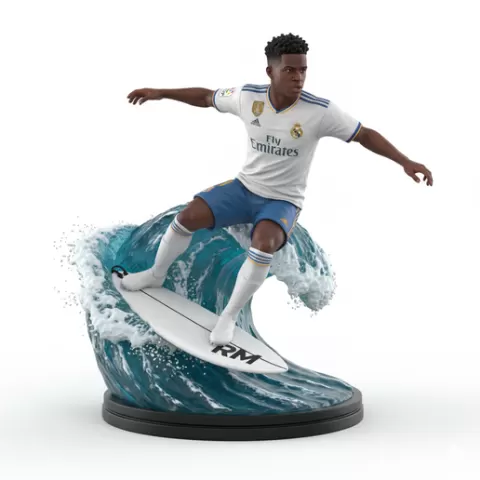 Antonio Rüdiger surfing intense, football, soccer, player, athlete, sport, surfing, wave, surf, ocean, beach, action, dynamic, pose, figurine, model, stl, printable, collectible, realistic, statue