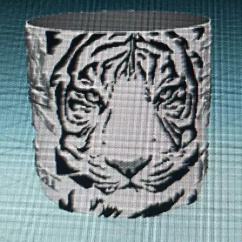 Tiger face stencil with Happy Chinese New Year around opposite side with chinese symbols lithophane cylinder