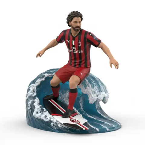 Zlatan Ibrahimović surfing in AC Milan kit, football, soccer, player, athlete, sport, surfing, wave, surf, ocean, beach, action, dynamic, pose, figurine, model, stl, printable, collectible, realistic, statue