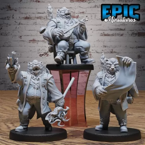 Bear Bard Set / Wild Animal Warrior / Forest Creature Fighter / Woodland Monster / Humanoid Singer Beast / Musician Encounter by Epic-Miniatures