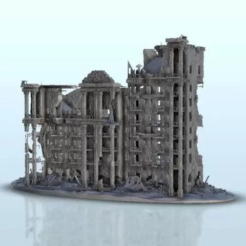Destroyed modern appartment block 3 - Flames of war Bolt Action Warhammer 40 000 Science fiction SF 40k Star Wars Legion Warhordes Grimdark Confrontation