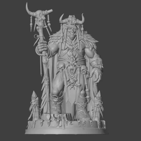 Орк король и вождь с магическим деревянным посохом и рогатой короне. Orc king and chieftain with a magical wooden staff and horned crown