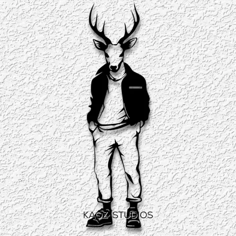 Funny Deer Swag in Street Clothes Wall Art Animal Meme Decor
