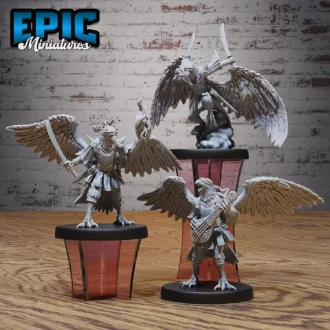 Hawk Folk Set / Bird Warrior Creature / Winged Animal Monster / Birdfolk Beast / Heavenly Bird / Flying Fighter Encounter by Epic-Miniatures