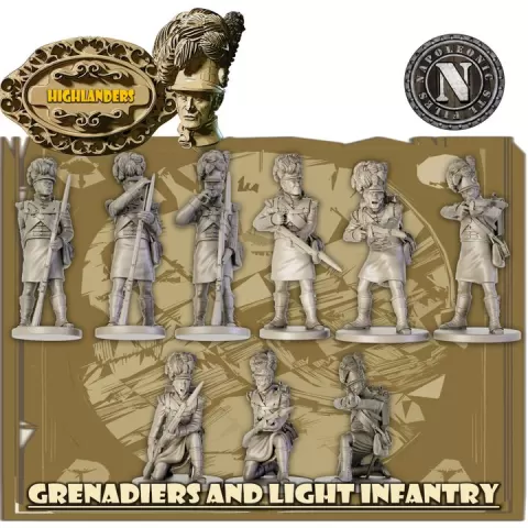 Highlanders 42 and 79 reg. Grenadiers and Light Infantry firing by Napoleonic stl files