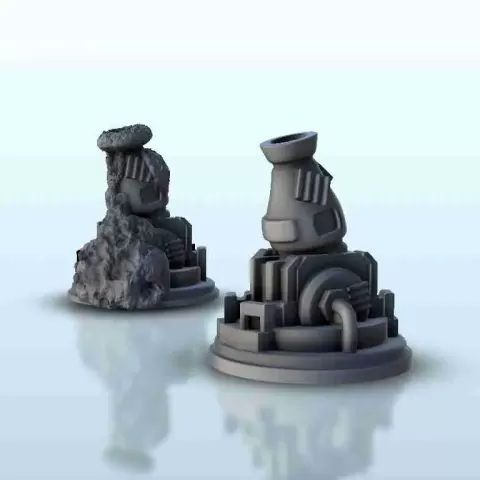 迫击炮炮塔（含损毁版） - 战锤4微缩模型 - Hartolia Miniatures