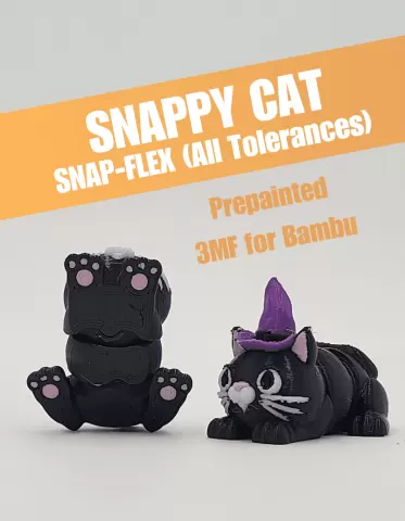 Witch Hat Snappy Cat - Prepainted 3MF for Bambu Users (Snap-Flex: All Tolerances)