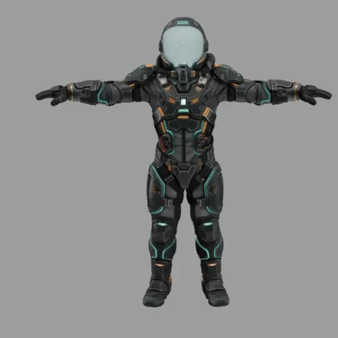 Futuristic Sci-Fi Armored Suit Character (T-Pose)
