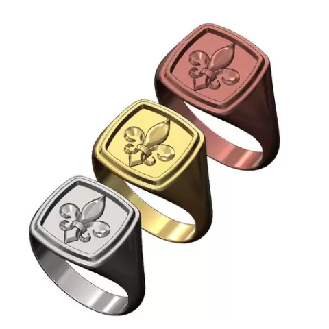 Lis flower square stepped signet ring 3D print model