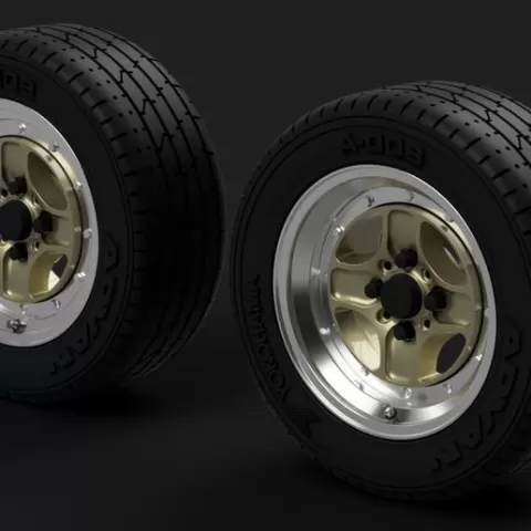 Work Equip 40 style wheels 13 x 6.5 and Yokohama A008 style tyres 185/55/13 1/24 scale