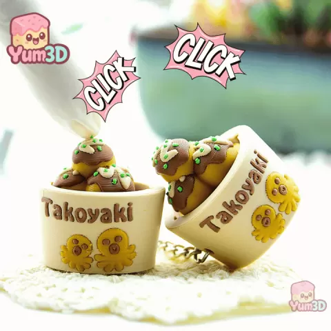 🍡 Yum3D Takoyaki Delight for Food Lovers Fidget Clicker Keychain - Cute Backpack Keychain by Yum 3D