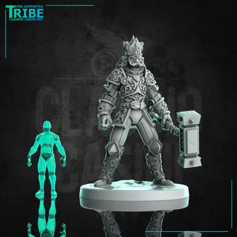 (L 0095) Male iron stone golem with two hand hammer (Large) by Claudio Casini Art