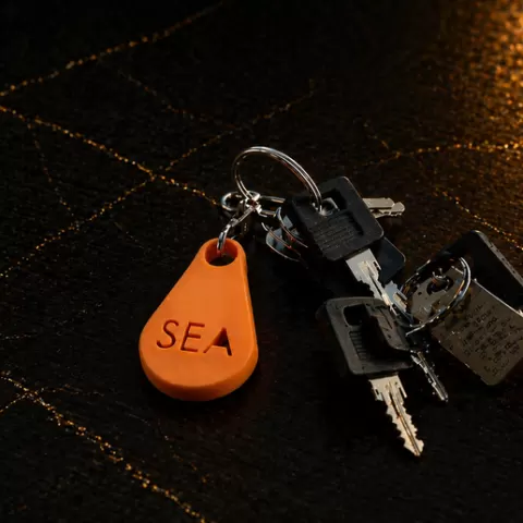 Minimalist “SEA” Keychain | Orange Travel Key Tag | Airbnb / Boat / Vacation Rental Key Holder