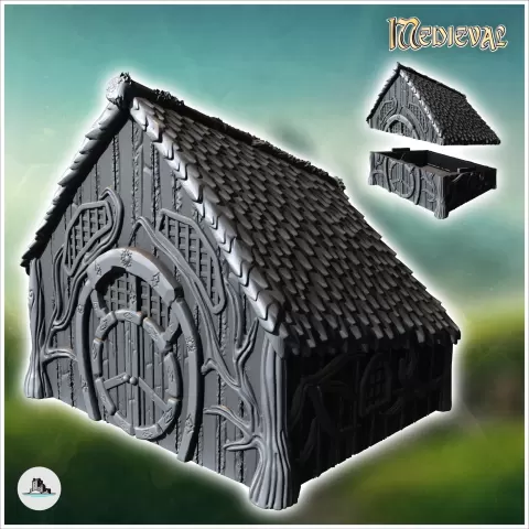 Medieval hobbit house with pitched roof and round door (14) - Hartolia Miniatures
