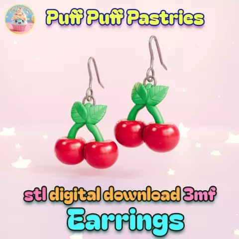 Earrings Cherry Jewelry STL + 3MF Jewellery by Puff Puff Pastries