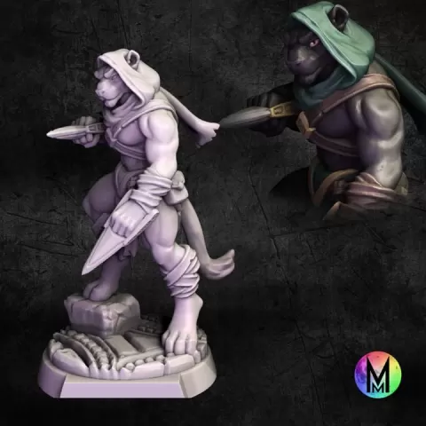 Tabaxi Rogue - Tabaxi rogue with katars #5 ( catfolk rogue / tabaxi panther rogue / tabaxi fighter / tabaxi assassin ) by Moonlight Minis- Christine Van Patten