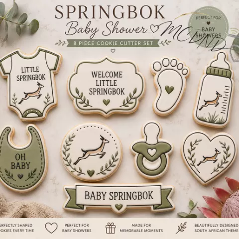 Springbok Baby Shower Cookie Cutter STL Bundle | Baby Rugby Cookie Cutters & Embossers | 8 Piece Digital Download