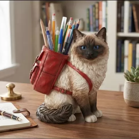 Ragdoll Cat Pencil Holder STL File | Fluffy Kitty Desk Organizer | Cute Feline Pen Stand