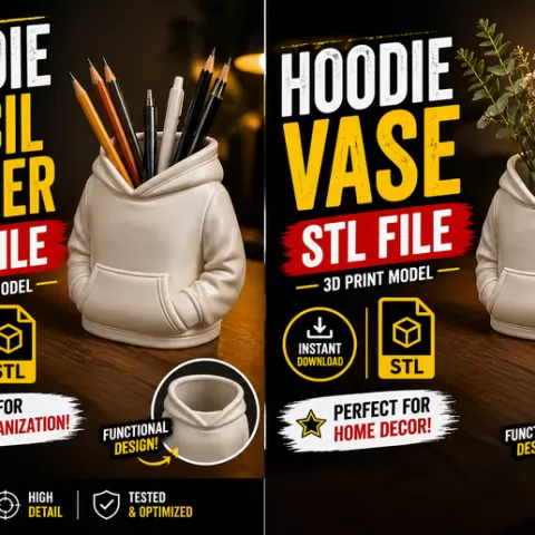 Hoodie Pencil Holder STL, Hoodie Vase 3D Print File, Desk Organizer STL, Cute Hoodie Planter, Unique Gift STL