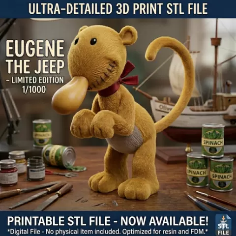 Eugene the Jeep FDM 3D Print STL File - Miniature Cartoon Character Sculpture - Classic Animation Figurine