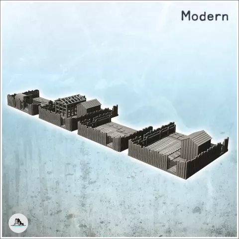 Set of four garden installations with wooden walls and huts - Hartolia Miniatures