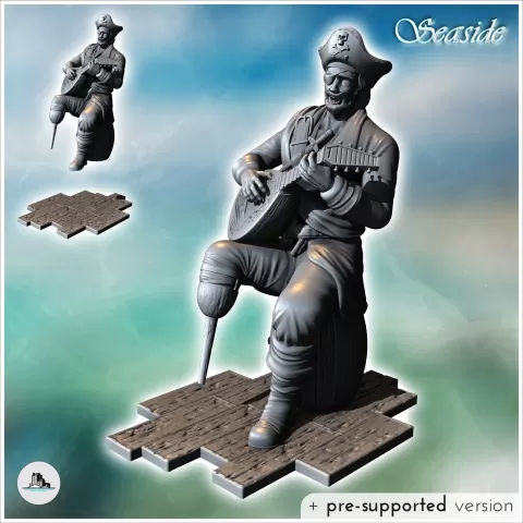 Seated pirate musician playing the lute with wooden leg (17) - Hartolia Miniatures