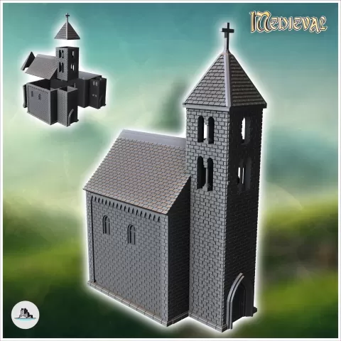 Christian chapel in hewn stone with a tiled roof and a gothi - Hartolia Miniatures