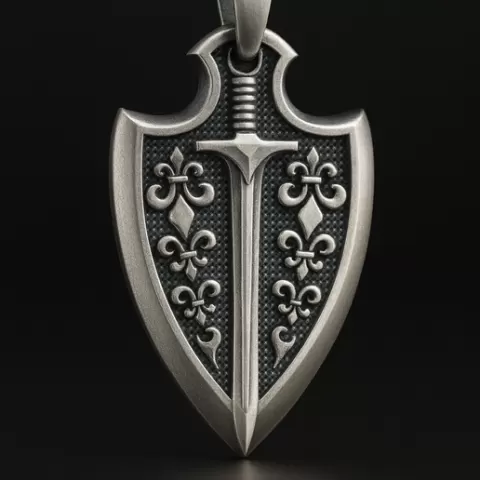 Fleur-de-Lis Shield Sword Pendant