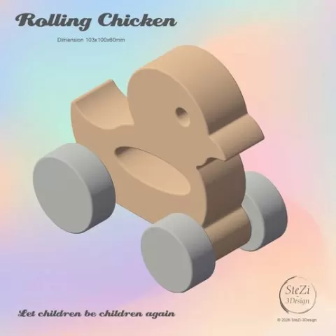 [EN] [DE] Cute Rolling Chicken Chick DIY 3D Printable Toy with Rotating Wheels Rollendes Huhn Küken DIY 3D druckbares Spielzeug mit drehbaren Rädern