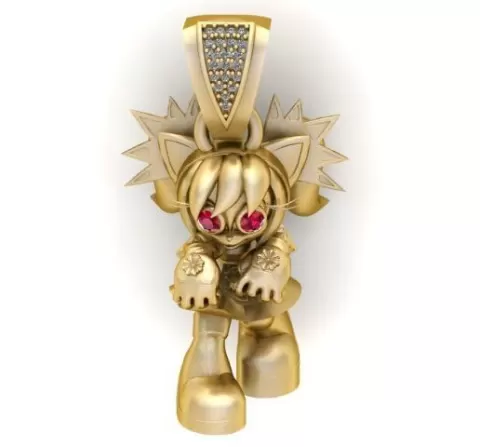 Luxury Anime Magical Girl Pendant 3D Gold Character Jewelry Model
