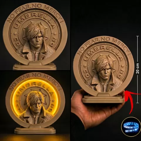 residual evil leon lamp stl, umbrella led light box, 3d print night light, leon kennedy lamp, gamer decor stl, fdm friendly, no supports, instant download