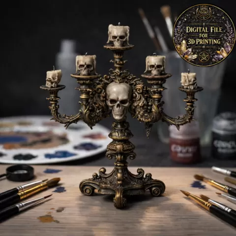 Gothic Dollhouse Candelabra STL – Dark Miniature Furniture for 3D Printing