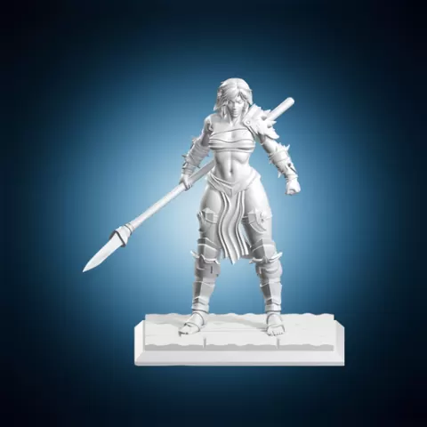 Fantasy Female Spear Warrior Statue