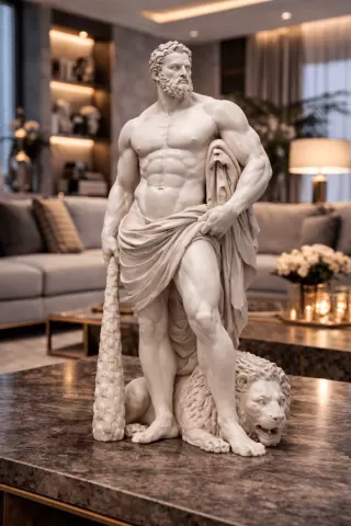 Hercules Inspired Hero Statue STL – Lion & Club Mythology Sculpture for 3D Printing