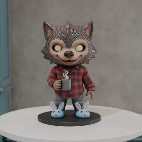 wolf drinking coffee