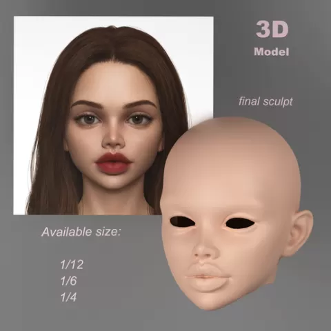 BJD doll head Hi, 1|12 BJD head, 1|6 doll head, 1|4 ball jointed doll head, anime head, head, 3d print doll head, STL doll, ooak