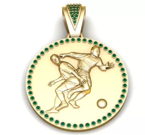 Soccer Duel Round Medallion Pendant – Emerald Halo Gold Sports Jewelry 3D Model