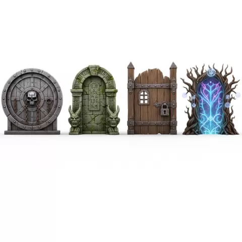 Dungeon doors pack hero character, zombie figure, werewolf, epic fantasy, dnd miniature, boss monster, resin print, statue figurine, warrior knight, assassin rogue, goblin, demon figure, cleric priest, summoner, necromancer, vampire lord, barbarian, 