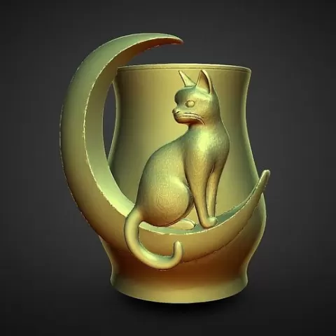 cresent moon sitting cat vase planter