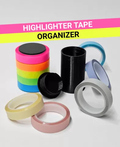 Highlighter tape holder with screw-on lid | 5 rolls of 8mm width craft tape | washi tape organizer