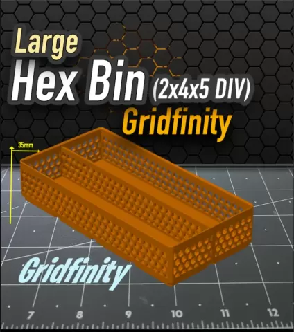 Hex Bin Gridfinity 2x4x5 DIVIDED